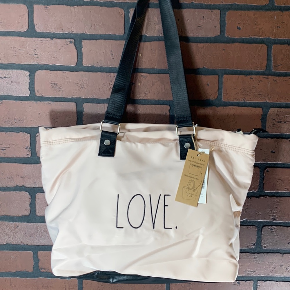 Rae Dunn Cream Tote with Black LOVE Design